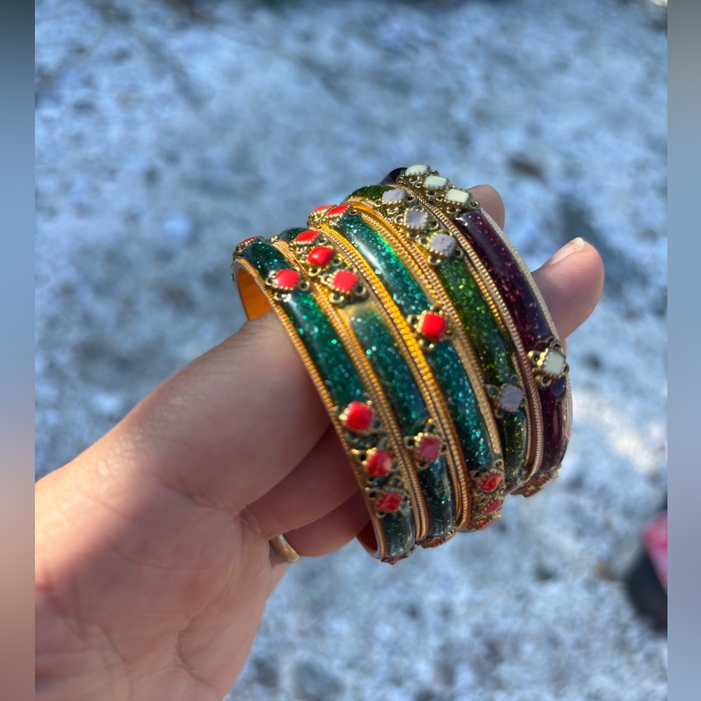 SET OF 5 Bright Multicolour Bangles Set Red and Green - Picture 1 of 9
